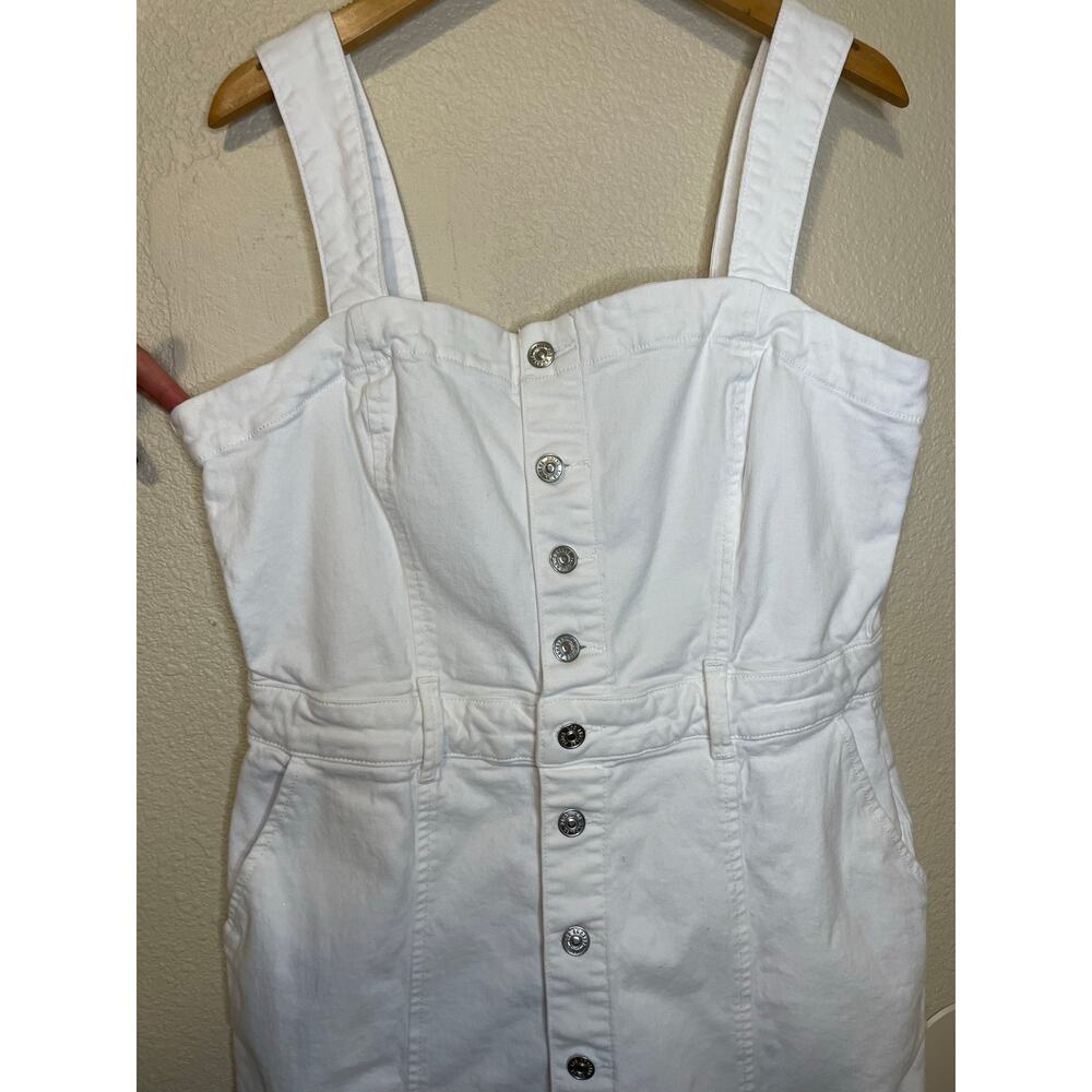 PAIGE Maddy Crisp White Denim Button Up Sleeveless Midi Dress Size 12 Minimalist - Picture 12 of 13